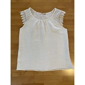 Sunflower Size S‎ Sleeveless Lace Shoulders Scoop Neck Italy Linen Beige Top